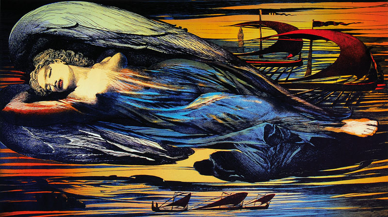 Ernst Fuchs, geb. 1930 Wien, "Engel über Wien" 2012, Gicleedruck auf Leinwand, handsigniert und num. 116/300, ca. 55x99 cm, Blattgr. ca. ...