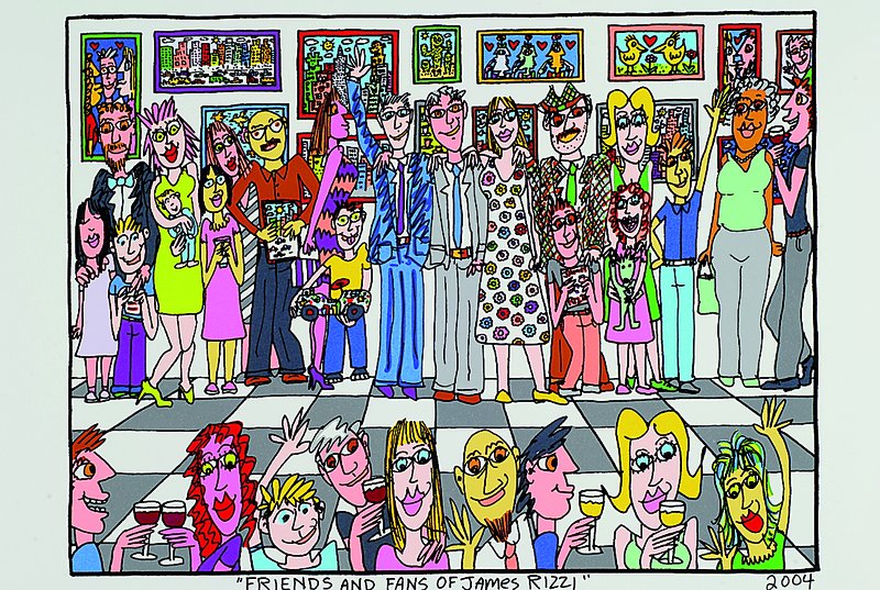 James Rizzi, 1950-2011 New York, "Friends and fans of James Rizzi", Original Farblithografie von 2004 auf Bütten, Blattgr. ca. 35.5x27.5 ...