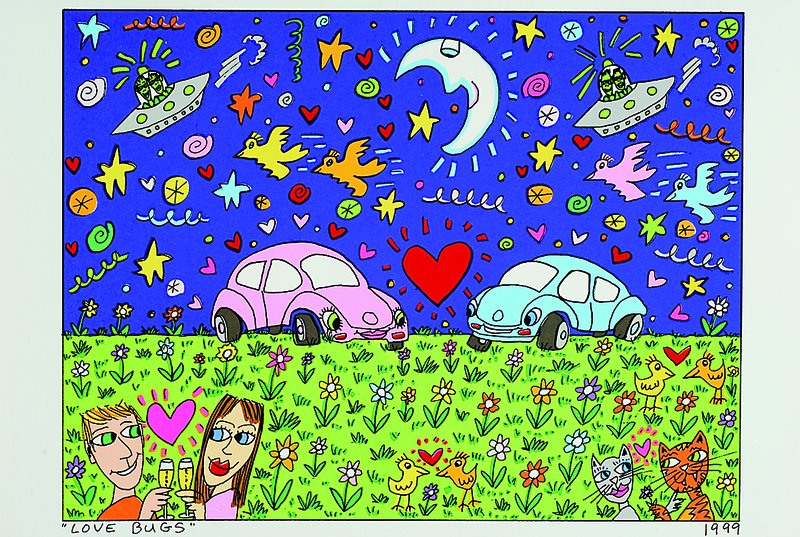 James Rizzi, 1950-2011 New York, Love bugs, Original Farblithografie von 1995 auf Bütten, Blattgr. ca. 38x31 cm, Motivgr. ca. 30.5x23 cm