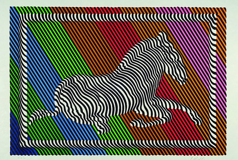 Victor Vasarely, 1906-1997, "Zebra No 3", Farblithographie auf Japanpapier, 1984, handsigniert und num. XLV/L, es handelt sich bei dem ...
