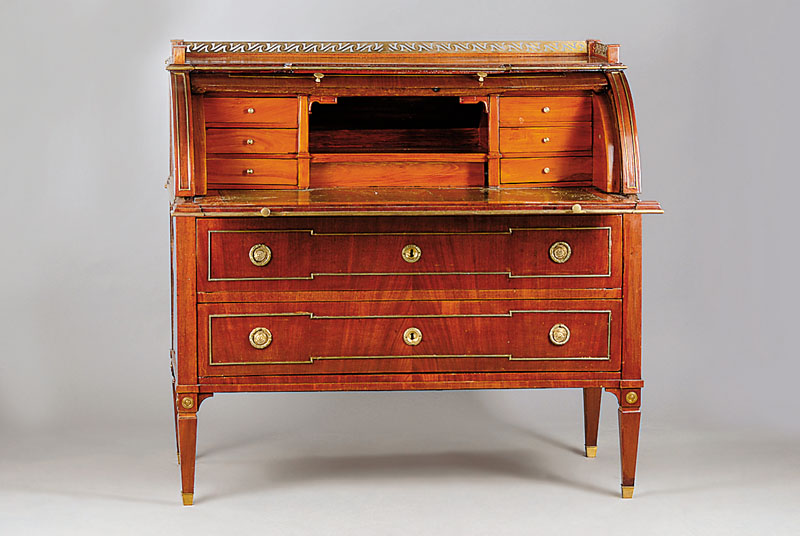 Zylinderbureau, deutsch, um 1780, im Röntgenstil, Mahagoni, aus Privatsammlung aus Neuwied, ausgefallenes Möbel aus der Zeit, im 19. Jh. ...