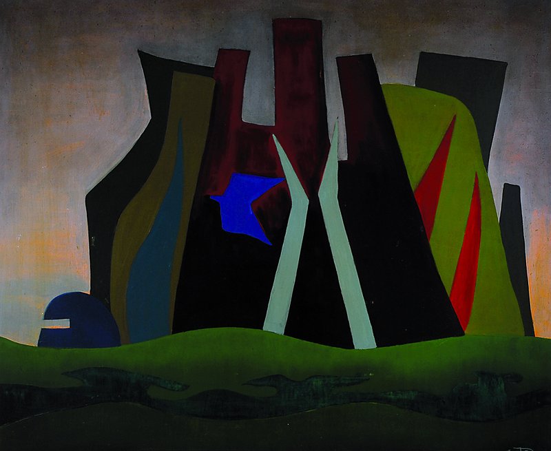 Paul Zuta, Wiesbadener Künstler und Galerist, geb. 1921, abstrakte Komposition, Öl/Platte, Rückseite auch bemalt, signiert, ca. 88x100 cm, min. ...