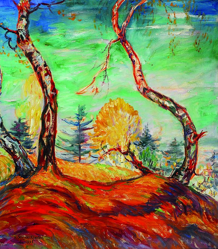 Heinrich Oletjen, 1889 Rüstringen - 1961 Bad Mergentheim, Waldlandschaft, Öl/ Lwd, signiert, datiert 1928, unter Glas, Rahmen l. besch., ca. 74x63 ...