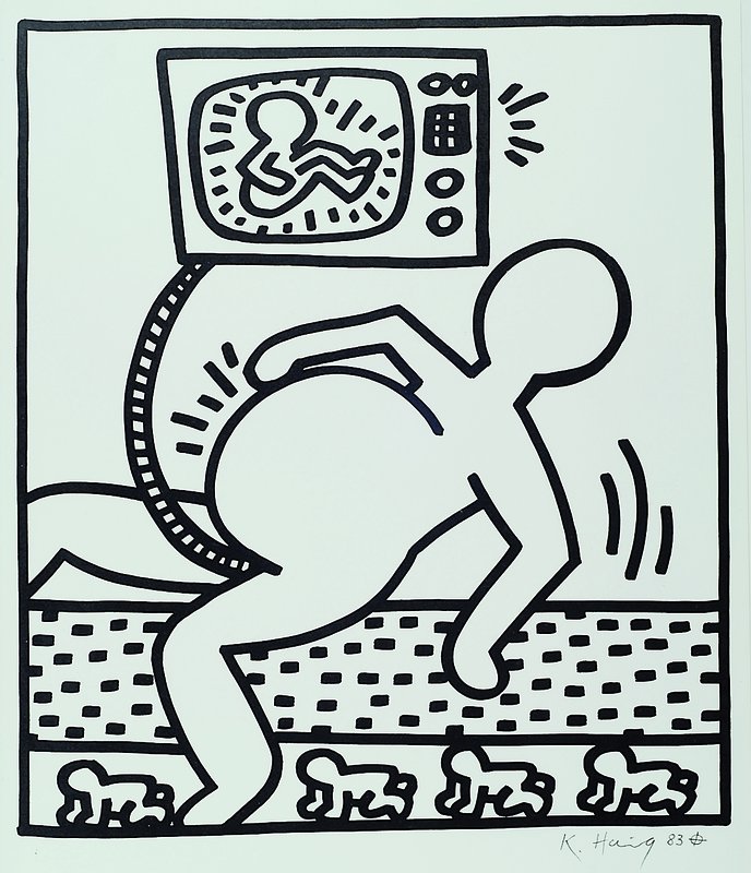 Keith Haring, 1958 Reading - 1990 New York, Lithographie, handsigniert, datiert 1983, ca. 48x34 cm, unter Glas gerahmt