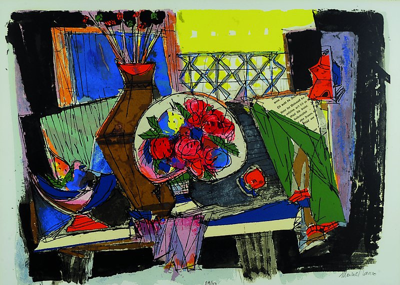 Marcel Janco, 1895-1984, Lithographie, Table Fleur, handsigniert, bezeichnet, 59/150, 41x56 cm, unter Glas, Rahmen