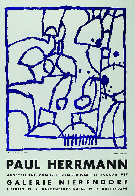 Paul Herrmann, 1914-1987, Plakat zur Ausstellung Galerie Nierendorf 1967, Holzschnitt, links unten handsigniert, ca. 70x47cm, unter Glas, Rahmen