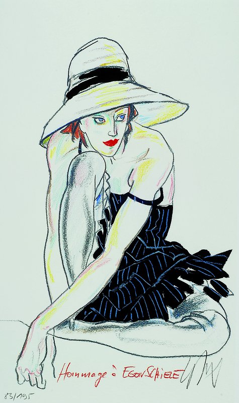 Wolfgang, Joop, geb. 1944, Hommage a Egon Schiele, Farblithographie, handsigniert u. nummeriert 83/195, ca.50x70cm