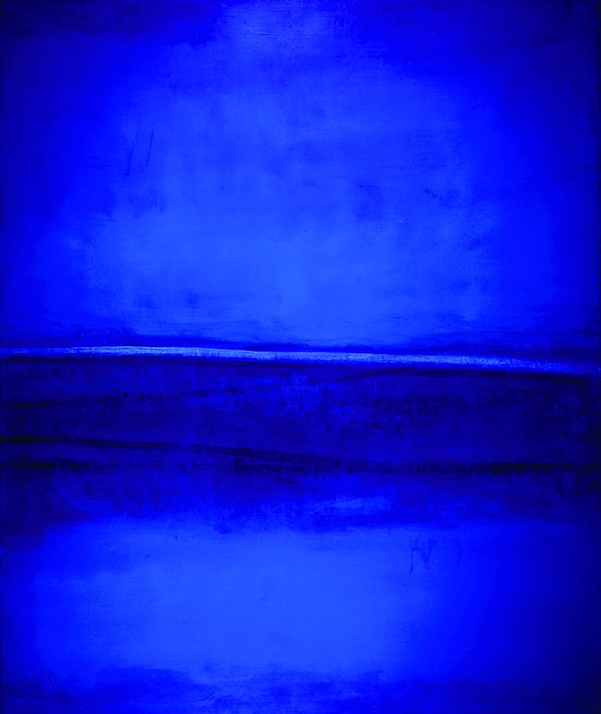 Gaston Galé, zeitgenössischer belgischer Maler, Abstrakte Komposition in Blau, Öl/Lwd, sign., ca. 120x100cm