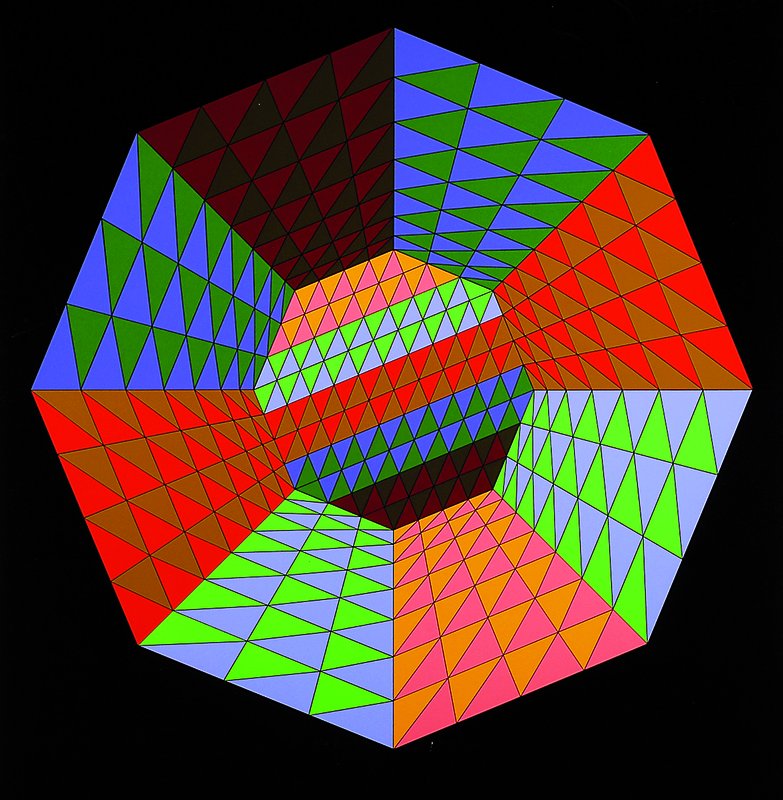 Victor Vasarely, 1908-1997, "Heisenberg", Farbserigraphie in 18 Farben auf festem Karton, 1979, handsigniert und num. XIV/L, es handelt ...