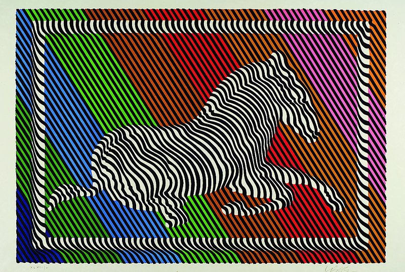 Victor Vasarely, 1908-1997, "Zebra No 3", Farblithographie auf Japanpapier, 1984, handsigniert und num. XLVIII/L, es handelt sich bei dem ...
