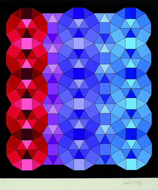 Victor Vasarely, 1908-1997, "YKA", Farblithographie auf Japanpapier, 1989, handsigniert und num. XLIII/L, es handelt sich bei dem Blatt, um ...