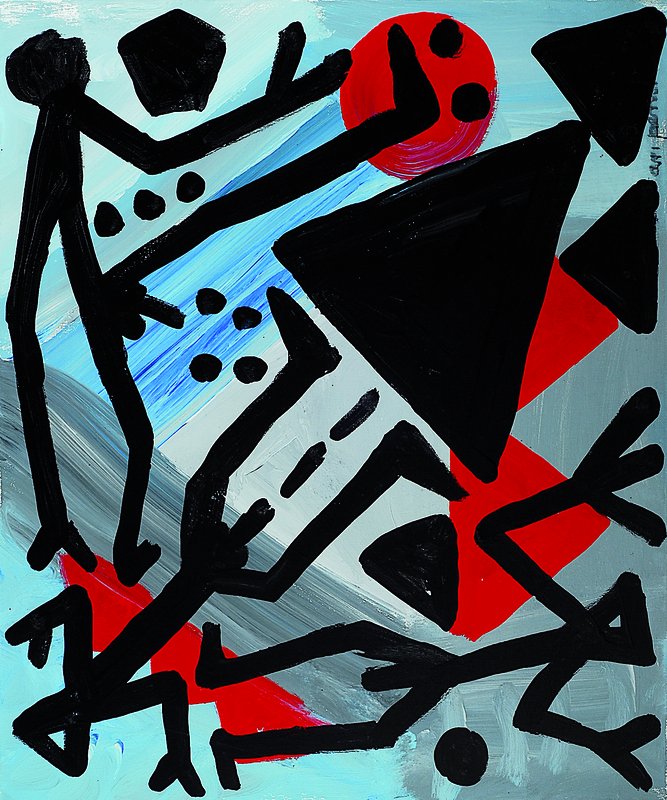 A.R. Penck, geb. 1939, Acryl auf Leinwand, abstrakte Komposition, rechts unten signiert, ca. 50x60 cm, Rahmen
