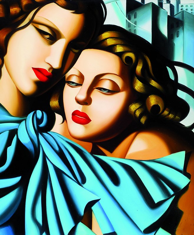 Unbekannter zeitgenössischer Künstler, in der Art der Tamara de Lempicka, hier: Die jungen Mädchen, Acryl/Lwd, ca. 50x60cm