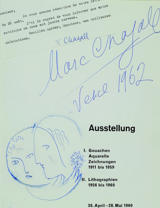 Marc Chagall, 1887-1985, Zeichnung von 1962, handsigniert u. datiert 1962, bezeichnet Vence, inkl. einer Atelier Karte, diese von Chagalls Ehefrau, ...