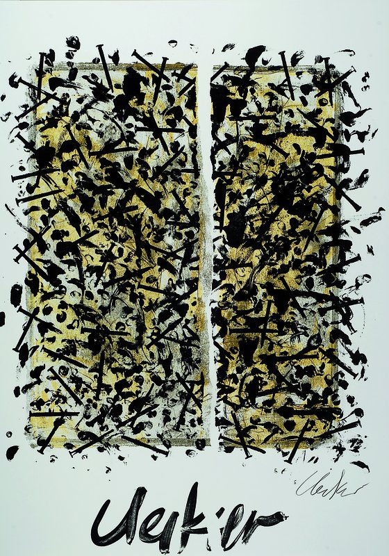 Günther Uecker, geb. 1930 Wendorf, Studium an der Kunstakademie Düsseldorf u. Berlin, Ausstellungen in Amsterdam u. Düsseldorf, hier: abstrakte ...