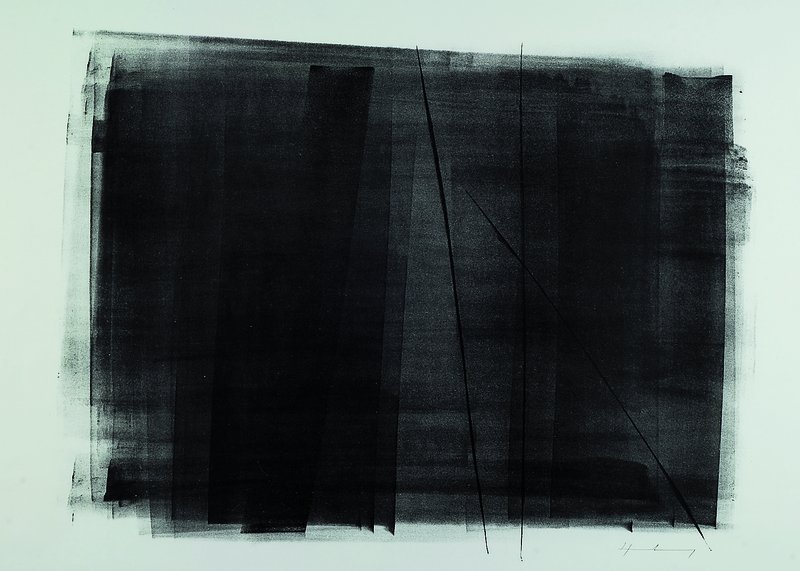 Hans Hartung, 1904 Leipzig - 1989 Antibes, abstrakte Komposition, Farblithographie, handsigniert, ca. 65x52cm, unter Glas gerahmt