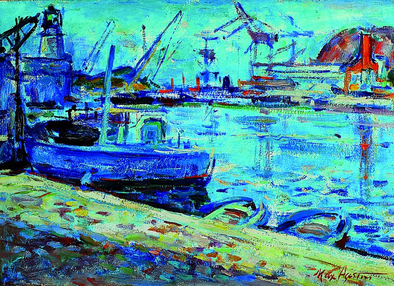 Max Agostini, 1914-1997, Hafenansicht in Südfrankreich, Öl/Lwd, rechts unten signiert, ca. 46x65cm, Rahmen