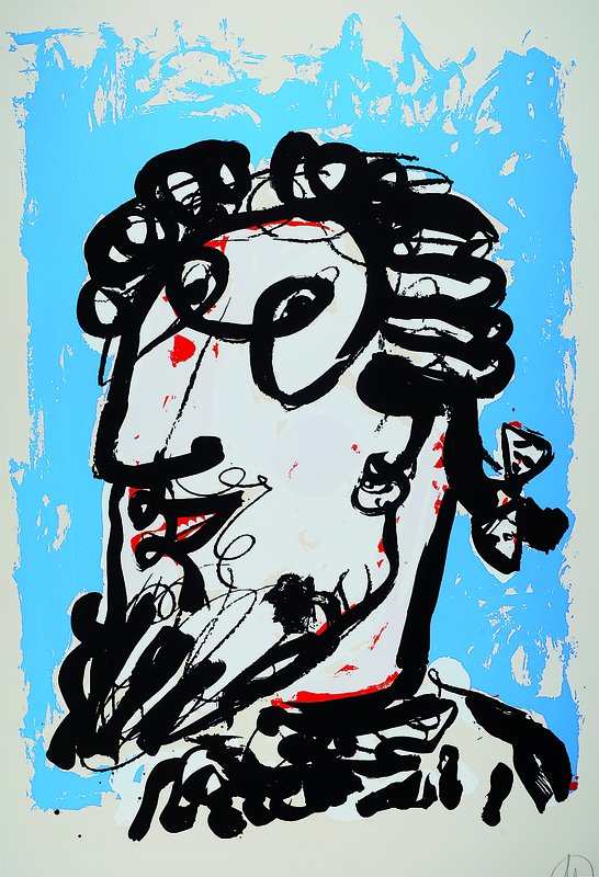 Markus Lüpertz, geb. 1941, Porträt, Farbsiebdruck auf Bütten, handsigniert u. bezeichnet e.a., Auflage 40 Stück + e.a., ca. 107x78 cm