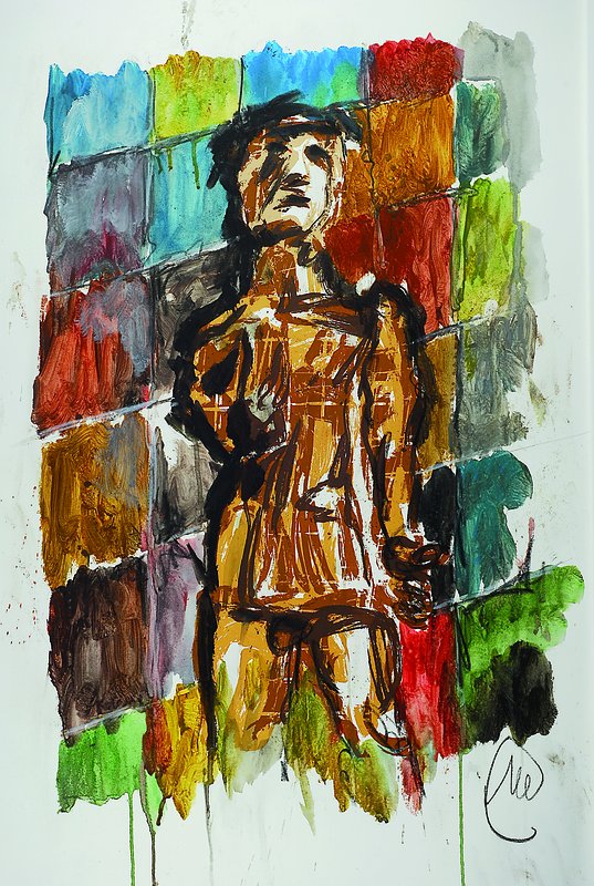 Markus Lüpertz, geb. 1941, Mischtechnik, Siebdruck übermalt mit Gouache, hier: Abbildung des Apoll, Blattgr. ca. 107x76 cm, PP, Gesamt 113x87 cm