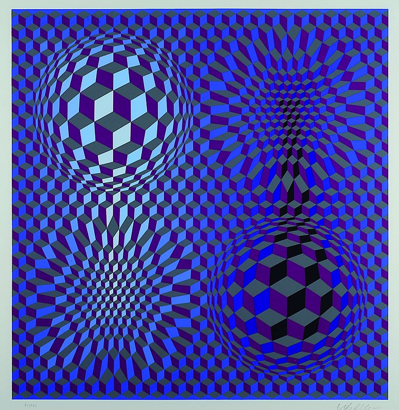 Vasarely, Victor, 1906-1997, Lithographie, geom. Komposition, num. 87/125, handsigniert, ca. 50x50 cm, unter Glas, Rahmen