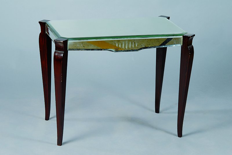 Beistelltisch, Frankreich, um 1930, Art-Deco, Beine ebonisiertes Holz mit verspiegelter Platte, ca. 50x65x42 cm