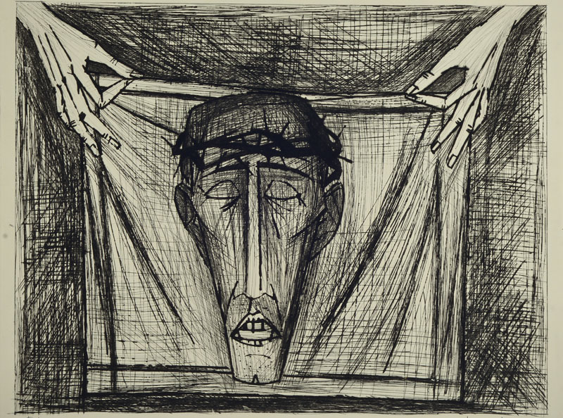 Bernard Buffet, 1928-1999, Le passion du Christ, Lithographie, handsigniert und bezeichnet E.A., ca. 50x63 cm, leicht gebräunt, Riss an der unteren ...