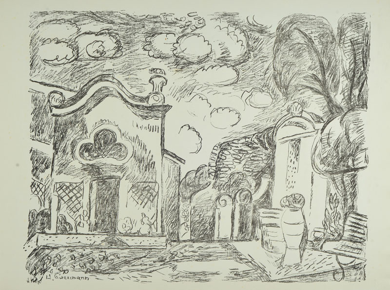 Hans Purrmann, 1880-1966, Kapelle und Brunnen in Levanto, Lithographie, drucksigniert, num. 49/1040, ca. 45x58 cm