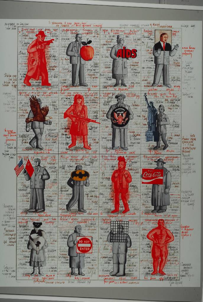 Grisha Bruskin, geb. 1945, Farbserigraphie aus der Kabbala-Serie, handsigniert und num. 87/100, ca. 75x57 cm
