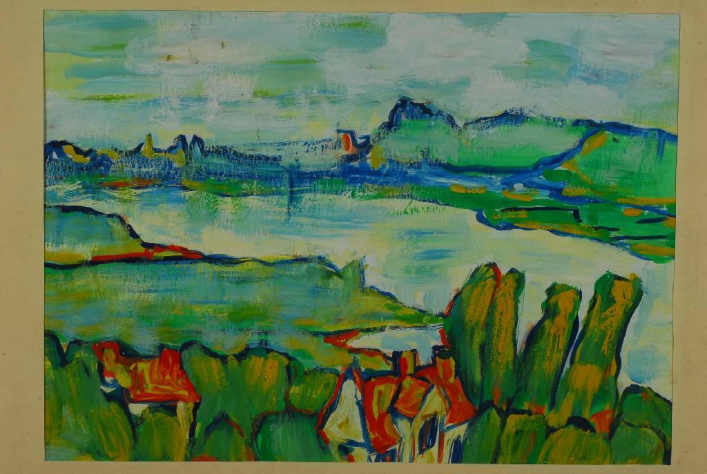 Mathias Barz, 1895-1982, Landschaft am See, Gouache auf Papier, auf dem Passepartout signiert, ca. 22x31 cm