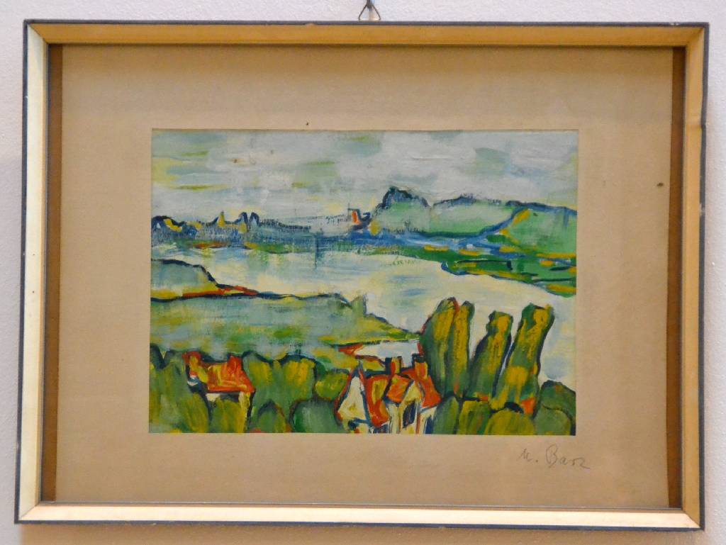 Detail a: Mathias Barz, 1895-1982, Landschaft am See, Gouache auf Papier, auf dem Passepartout signiert, ca. 22x31 cm