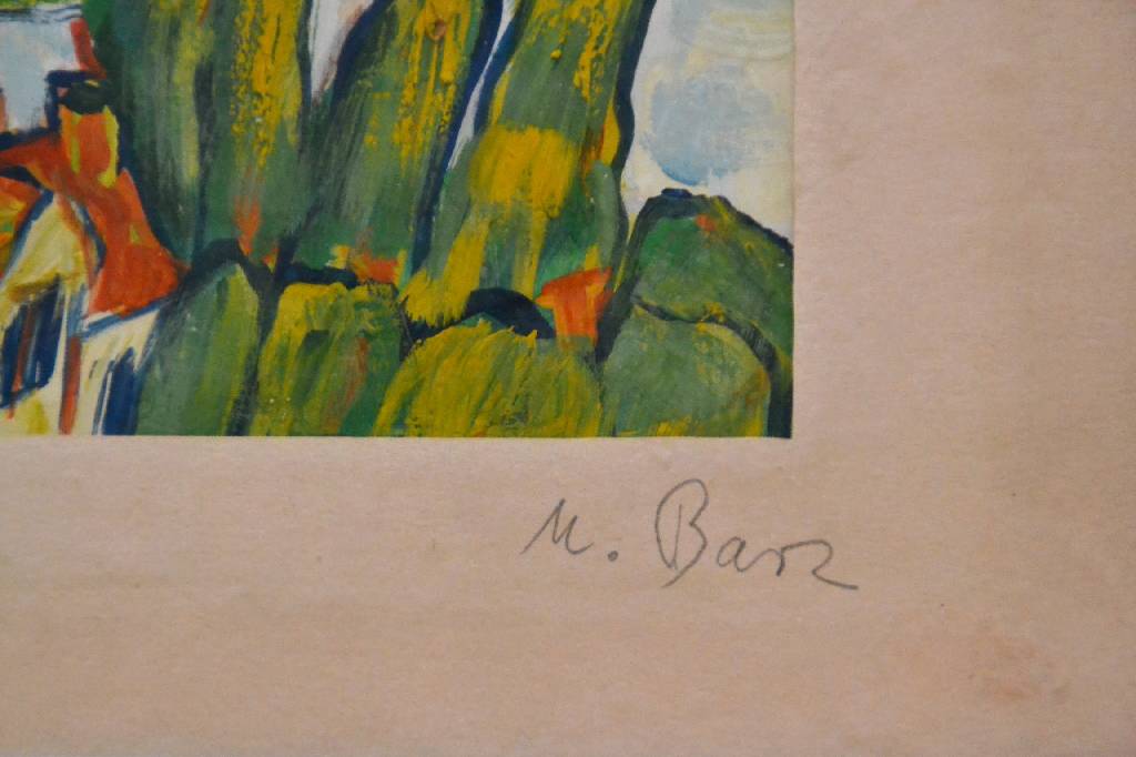 Detail b: Mathias Barz, 1895-1982, Landschaft am See, Gouache auf Papier, auf dem Passepartout signiert, ca. 22x31 cm