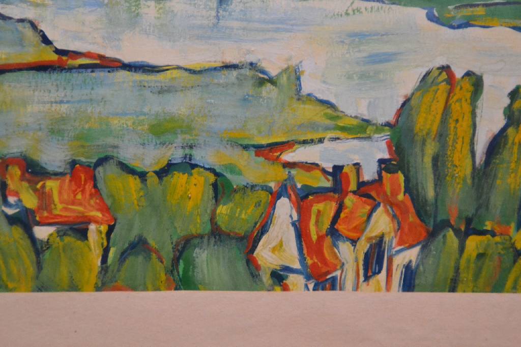 Detail c: Mathias Barz, 1895-1982, Landschaft am See, Gouache auf Papier, auf dem Passepartout signiert, ca. 22x31 cm