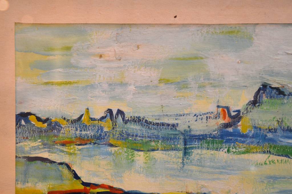 Detail d: Mathias Barz, 1895-1982, Landschaft am See, Gouache auf Papier, auf dem Passepartout signiert, ca. 22x31 cm
