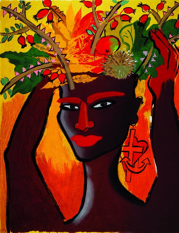 Elvira Bach, geb. 1950, Farbsiebdruck, handsigniert und num. 34/90, ca. 90x70cm, unter Glas, Rahmen