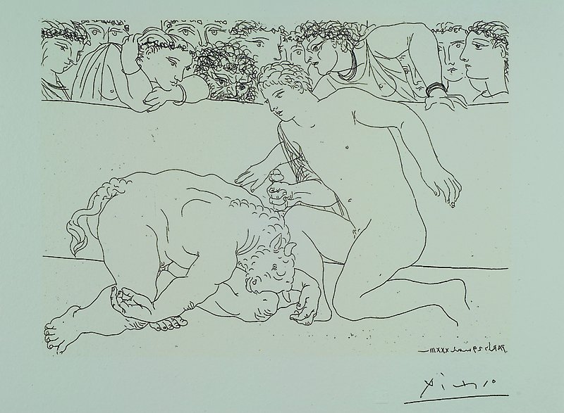 Reproduktion nach Pablo Picasso, 1881-1973, "Besiegter Minotaurus", Lithographie nach der Auflage Suite Vollard, 300 Exemplare auf Velin, ...