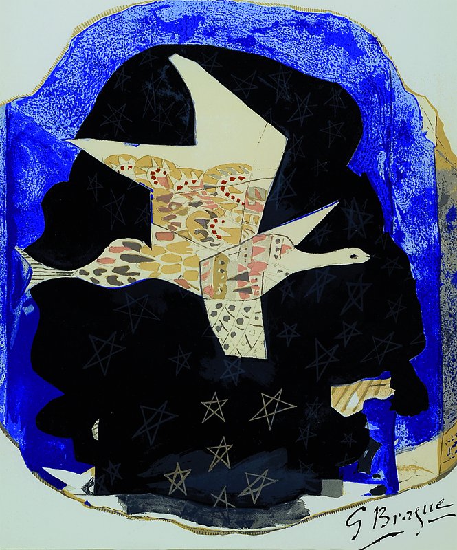 Georges Braque, 1882-1963, "L´oiseau dans le ciel", Farblithographie aus: Maeght, Exposition "Contremots", Mourlot Meaght Paris ...