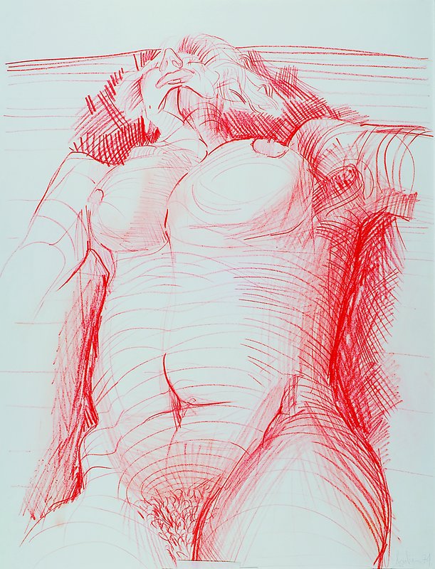 Denis Fadier, geb. 1949, Buntstiftzeichnung auf Papier, Akt, signiert und datiert 74, Blattgr. ca. 65.5x50 cm, PP