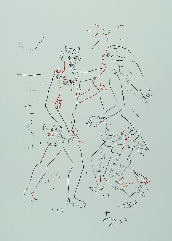 Jean Cocteau, 1889-1963, "L´apes-midi d´un faune", original Farblithographie, im Stein signiert und datiert 52, Mourlot Paris, Motiv ca. ...