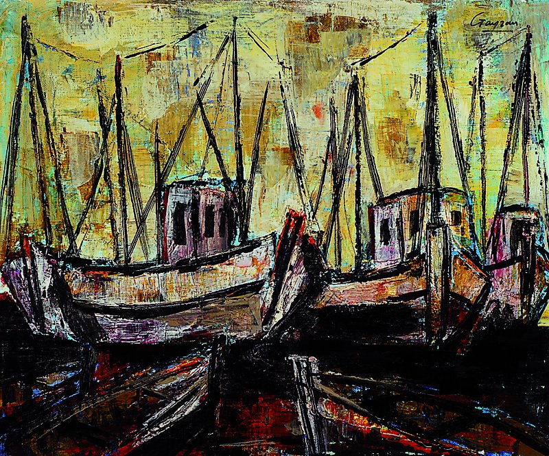 Gayzan, Fischerboote im Hafen, Öl/Lwd, signiert, ca. 54x65 cm, Rahmen