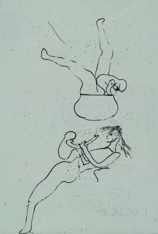 Joseph Beuys, 1921 Krefeld - 1986 Düsseldorf, Radierung, Topfspiel, handsigniert und nummeriert 60/75, Motiv ca. 16x11.5 cm, unter Glas gerahmt