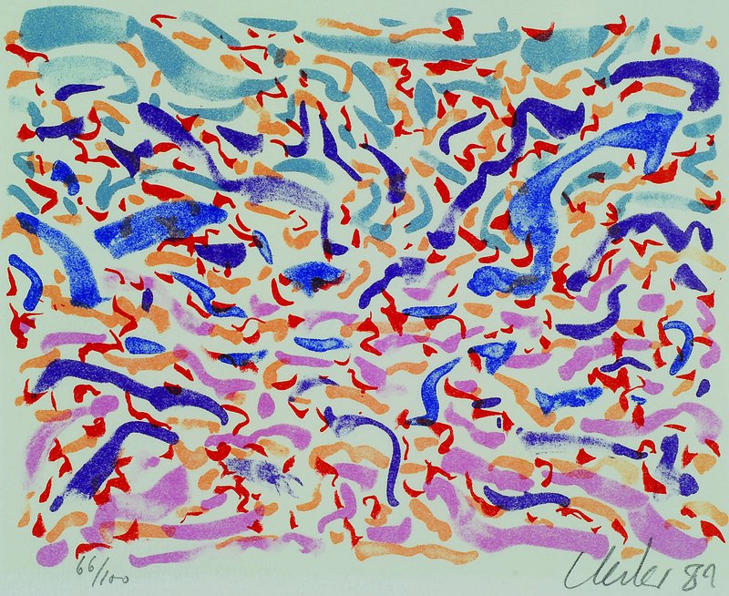 Günther Uecker, geb. 1930 Wendorf, Farblithographie, signiert und nummeriert 66/150, datiert 89, Blattgr. ca. 40.5x40.5 cm,unter Glas gerahmt