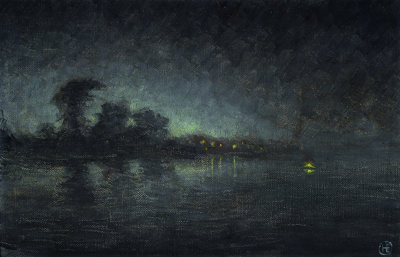 Hans Eriksen, 1912-1982, dänischer Künstler, hier: Küstenszene in der Dämmerung, Öl/Hartfaser, signiert, ca. 20.5x31 cm, Rahmen
