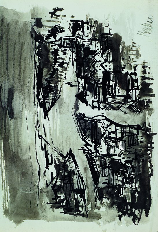 Walter Bernstein, 1901-1981 Neunkirchen/Saar, Stadt am Fluß, Tuschfeder aquarelliert auf Papier, rechts unten signiert, ca. 25x32cm
