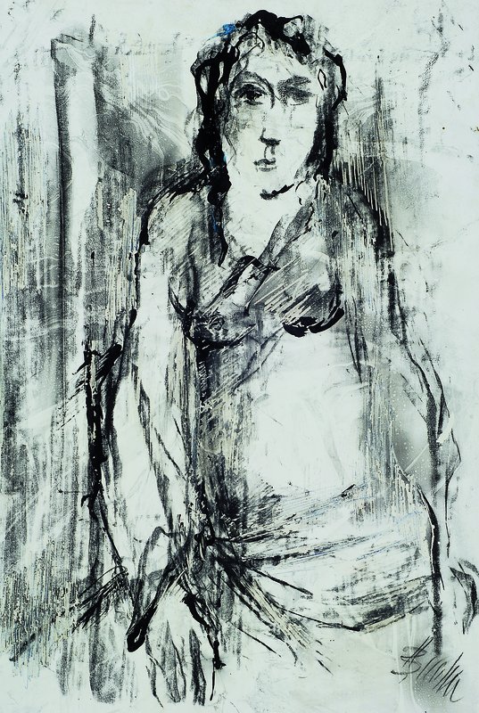 Walter Bernstein, 1901-1981 Neunkirchen/Saar, Sitzende, Mischtechnik: Kohle, Tusche und Gouache auf Karton, rechts unten signiert, ca. 35x26cm
