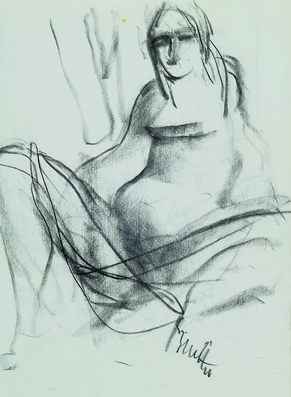 Detail b: Walter Bernstein, 1901-1981 Neunkirchen/Saar, vier Kohleskizzen auf Papier, davon drei weibliche Akte, diese signiert, ein Frauenporträt unsigniert, ...