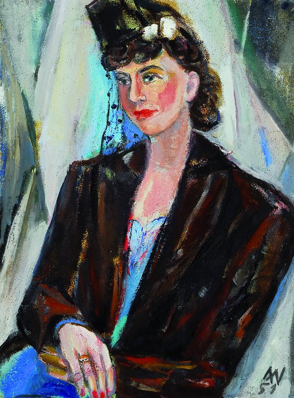 Monogrammist AW, datiert (19)51, Halbporträt einer jungen Frau, Öl/Lwd, rechts unten monogr. und dat., ca. 80x60cm, Rahmen