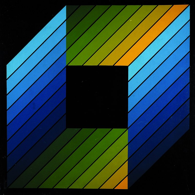 Heinz Klein, Künstler aus Mehlingen, Farbmetrik, rückseitig so betitelt, Acryl auf Spanplatte, rechts unten signiert, von 1974, ca. 80x80cm, Rahmen
