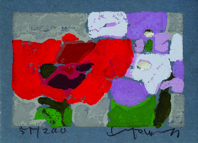 Klaus Fussmann, geb. 1938, Farblinolschnitt, Mohn und Phlox, signiert und nummeriert 55/200, Blattgr. ca. 10x13,5 cm