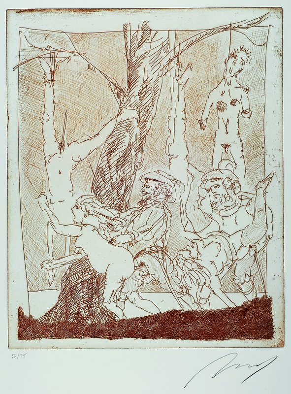 Alfred Hrdlicka, 1928-2009, Radierung, "Gehängter", handsigniert und nummeriert 35/75, ca. 49,5x40 cm, Blattgr. ca. 66x50,5 cm