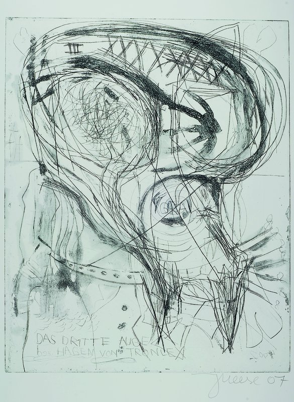 Jonathan Meese, geb. 1971, "Das dritte Auge", Radierung auf Bütten, handsigniert und datiert 07, rückseitig gestempelt von Griffelkunst ...
